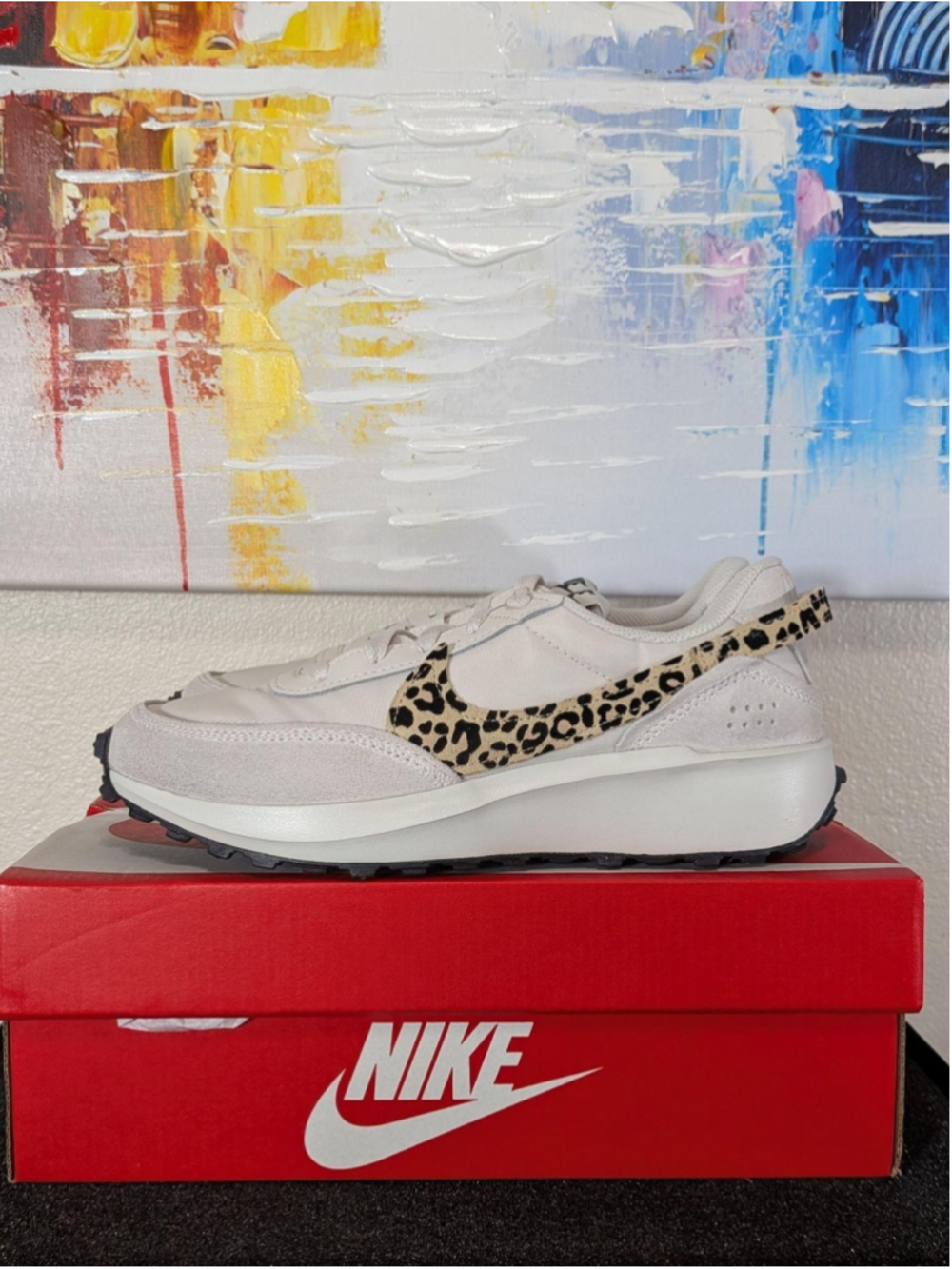 Nike Waffle Debut Shoes Womens Size 7 White Leopard Print Sneakers HF1856-001